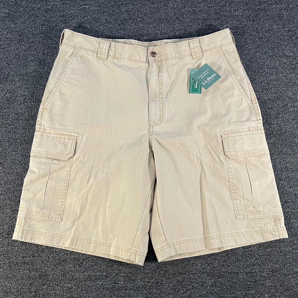 L.L. Bean Cargo Shorts Mens 36 Khaki New Tropicweight 10" Natural Fit Cotton